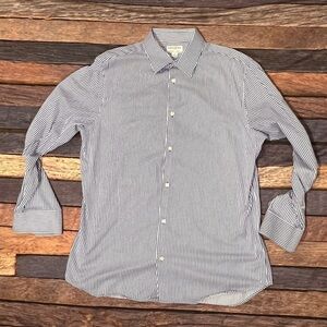 Banana Republic Slim Fit Men's Striped Blue and White Long Sleeve Dress Shirt